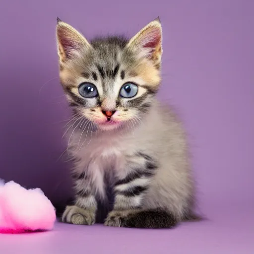 Prompt: photo of a kitten made out of cotton candy, 4k