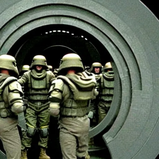 Image similar to soldiers going through the stargate from the tv show stargate sg 1