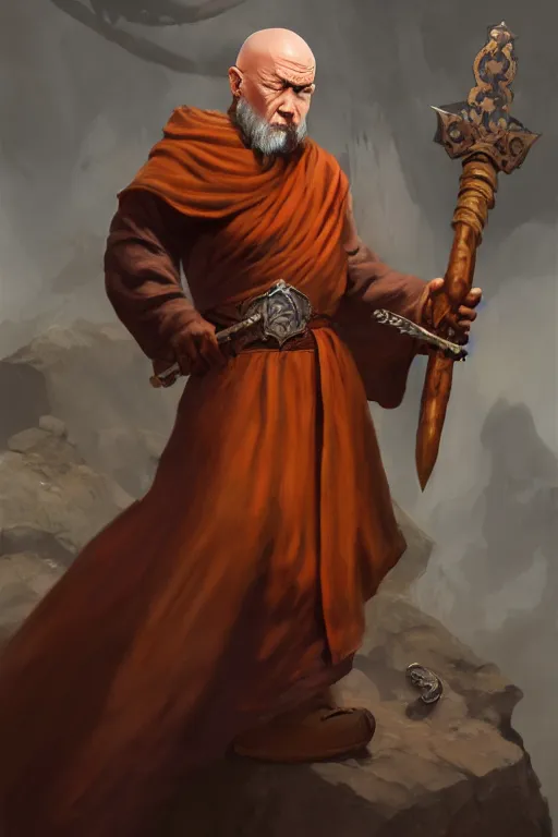 Image similar to monk with draconic face features, wearing a simple robe, holding a war hammer, highly detailed, d & d, fantasy, highly detailed, digital painting, trending on artstation, concept art, sharp focus, illustration, global illumination, shaded, art by artgerm and greg rutkowski and fuji choko and viktoria gavrilenko and hoang lap