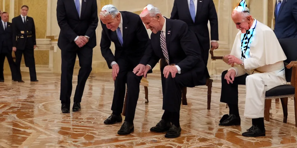 Image similar to Poopy pants joe Biden defecating in front of the pope in the Vatican award winning 35 millimeter photo by pete souza