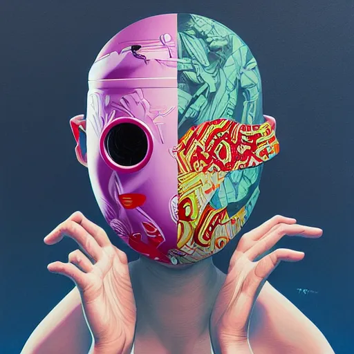 Image similar to portrait of people with sanitary mask, Tristan Eaton, artgerm, Victo Ngai, RHADS, ross draws