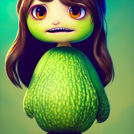 Prompt: an epic chibi comic book style portrait painting of an avacado as emma watson, character design by mark ryden and pixar and hayao miyazaki, unreal 5, daz, hyperrealistic, octane render, cosplay, dynamic lighting, intricate detail, harvest fall vibrancy, cinematic