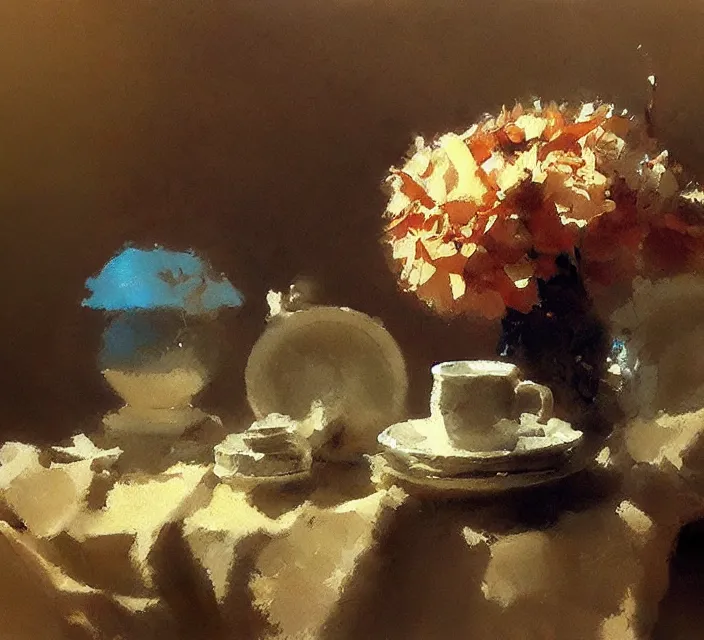 Prompt: a beautiful still life painting by Craig Mullins; extraordinary masterpiece!!!!!