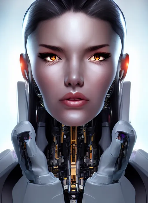 Prompt: portrait of a cyborg woman by Artgerm, (((((face turns left))))) (((face turns right+100))), eyes closed , biomechanical, hyper detailled, trending on artstation