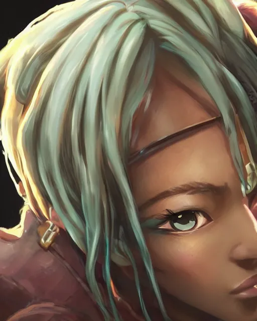 Prompt: a close up portrait of makima from chainsaw man, digital art by ross tran, highly detailed, trending on artstationhq