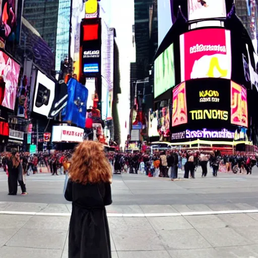 Prompt: a neanderthal confused in times square