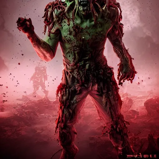 Image similar to zombie from doom eternal, photography