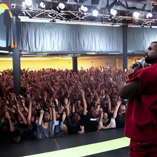 Image similar to kanye west performing a concert in a mcdonalds playplace