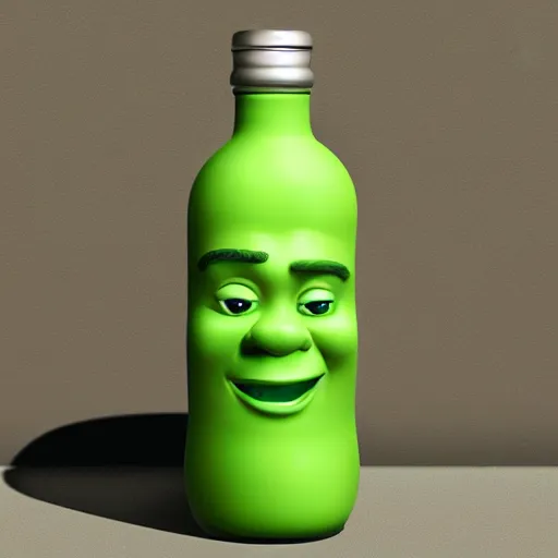 Prompt: a bottle inspired by shrek's design, ia bottle n the shape of shrek