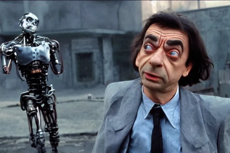 Image similar to VFX movie where Mr. Bean plays the Terminator by James Cameron