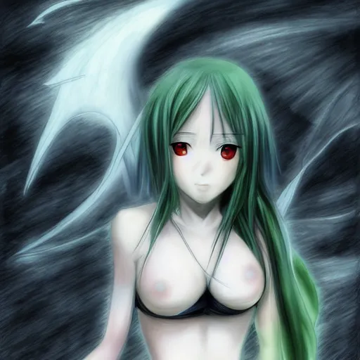 Image similar to saya (from saya no uta) trying to eat you hd 8k deviantart by urobuchi gen, aramaki shinji