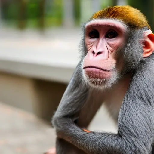 Image similar to an angry monkey listening to music with earphones, his family are trying to talk to him but he cannot hear them