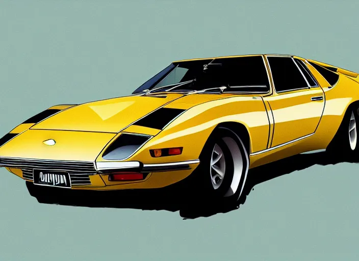 Prompt: a blending and amalgamation of a lamborghini countach, datsun 2 6 0 z and a jaguar e - type, concept art, round headlights, 8 k, highly detailed, trending on art station