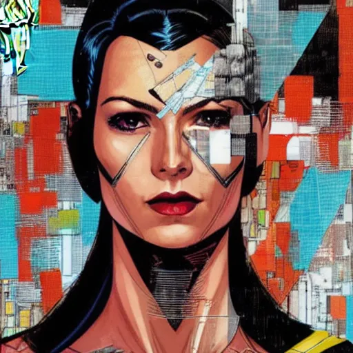 Image similar to portrait of a female android, by MARVEL comics and Sandra Chevrier