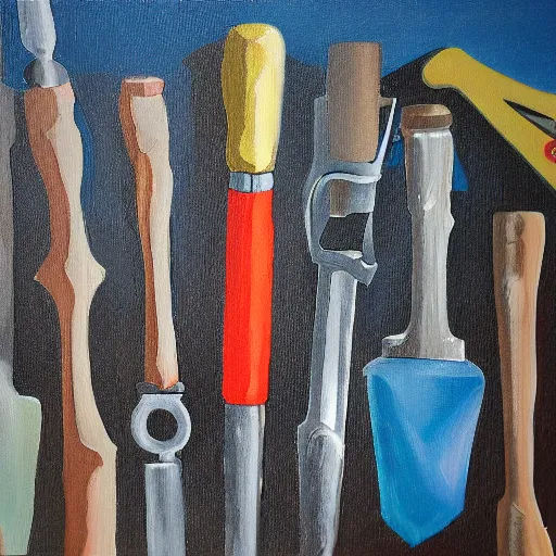 Prompt: painting of some tools by peter klasen - n 8