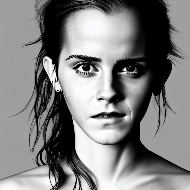 Image similar to emma watson, fit body, highly detailed, 4 k, hdr, smooth, sharp focus, high resolution, award - winning photo, boris valejo, photorealistic