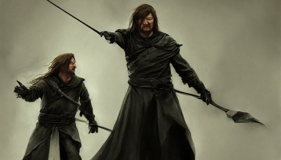 Image similar to death of boromir, beautiful realistic artwork on artstation