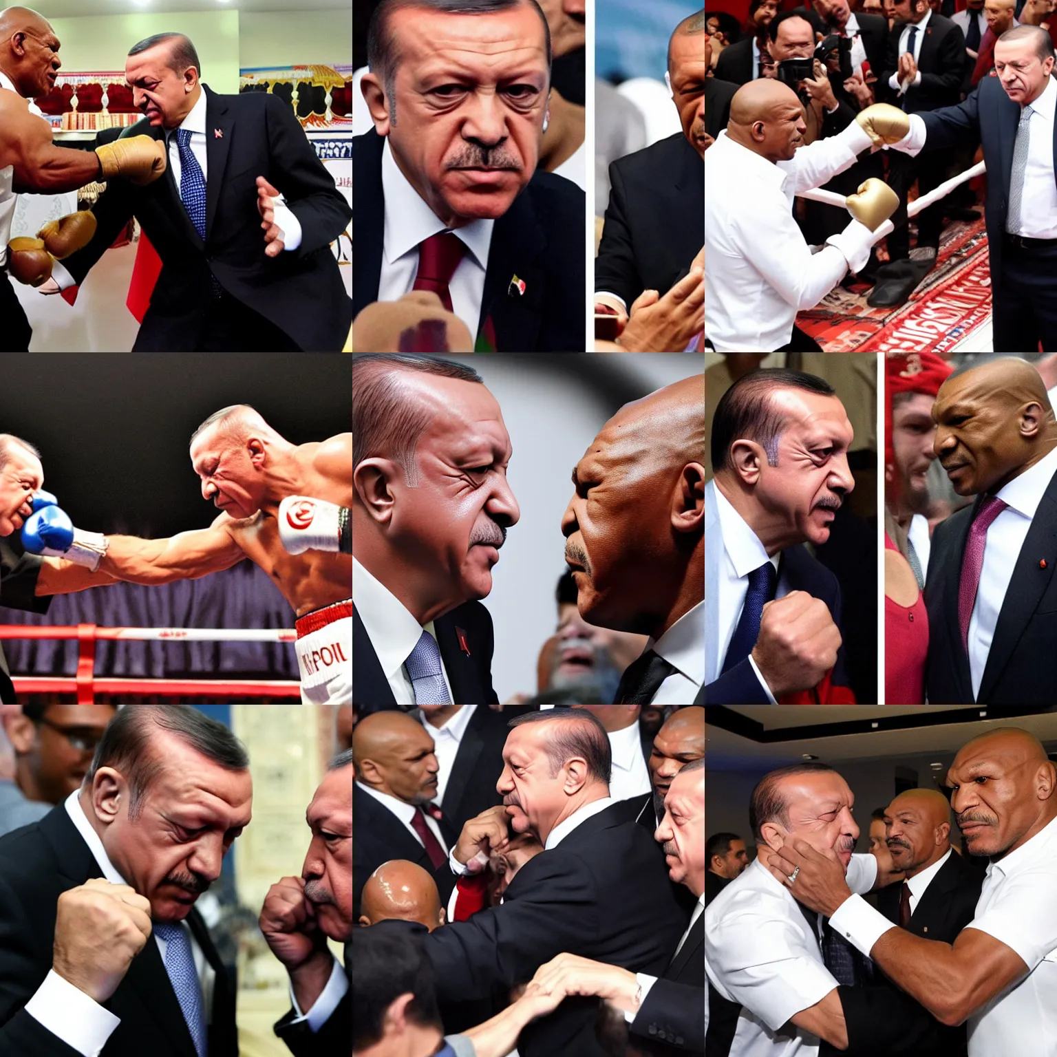 Prompt: recep tayyip erdogan punching mike tyson, hd, both faces visible