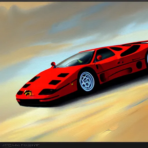 Image similar to a oil painting of a front view ferrari f - 4 0, cinematic, epic composition, hd, digital painting, digital art, concept art, stylized, masterpiece, award - winning