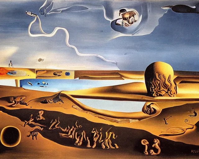 Prompt: The School of Atens, Salvador Dalí, oil on canvas