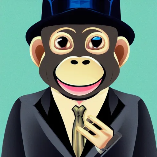Image similar to a high detail closeup shot of a depressed monkey wearing a suit and smoking a cigar