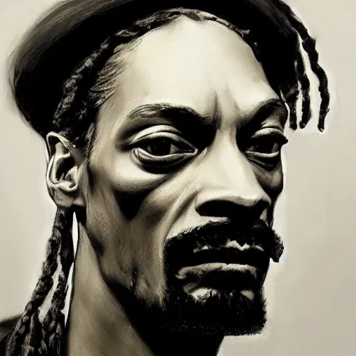 Image similar to a portrait of snoop dogg drawn by jeremy mann