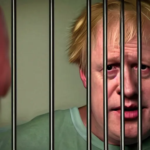 Image similar to scene from the green mile of boris johnson behind bars, photorealistic, highly detailed 8 k