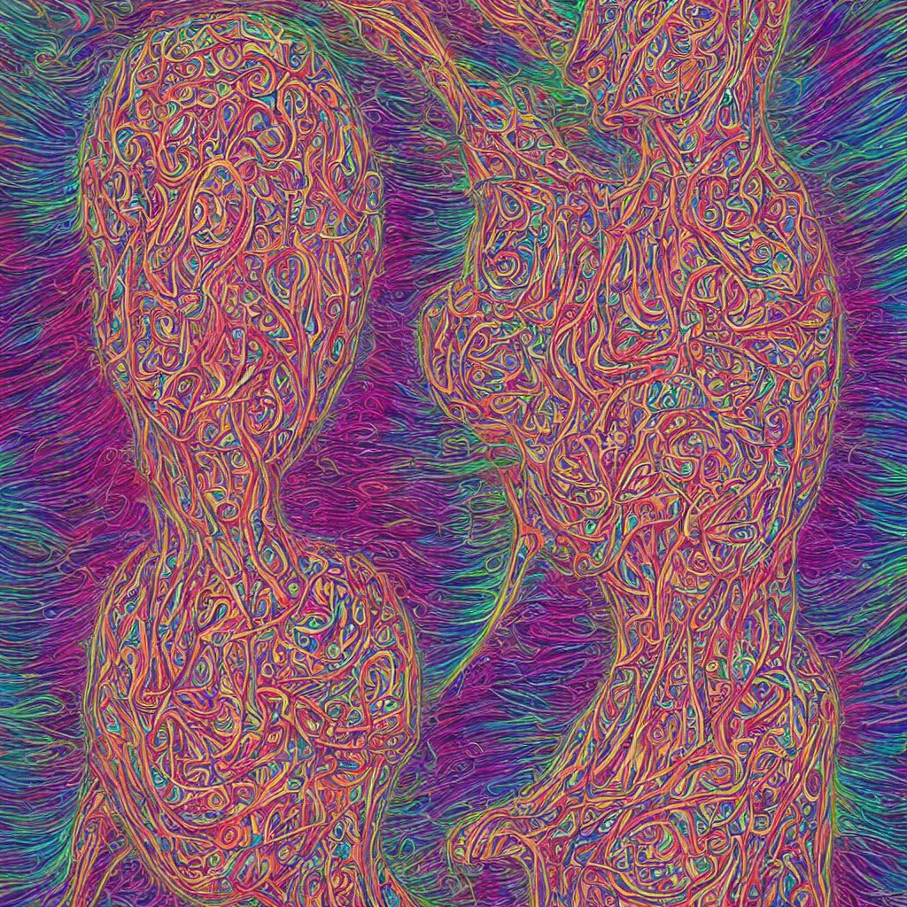 Prompt: You don\'t exist, you\'re just in my head. Artwork by Alex Grey