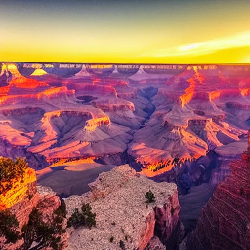 Image similar to sunset above grand canyon, beautiful landscape, high detail, instagram photo, professional dslr photo, creative composition, beautiful composition