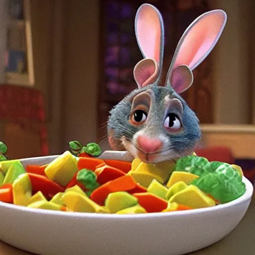 Prompt: a rabbit in the movie ratatouille, in the style of pixar