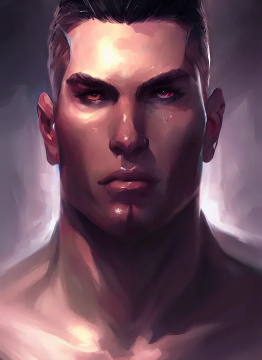 Image similar to « a portrait of a muscular cyberpunk male warrior, a digital painting by charlie bowater, featured on cgsociety, fantasy art, behance hd, wiccan, artstation hd »