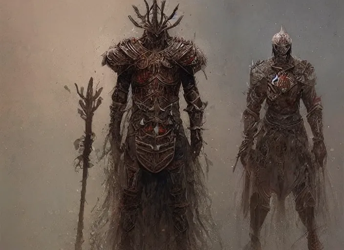 Image similar to cruxible knight concept, clad in tree bark ornamented armor, beksinski, ruan jia, dark soul concept art, infinity blade armor