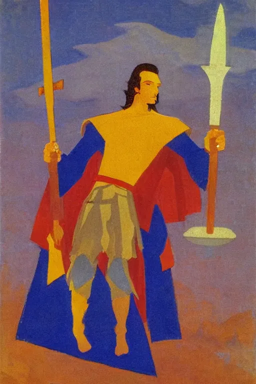 Image similar to thor holding the hammer, marvel, artwork by nicholas roerich,