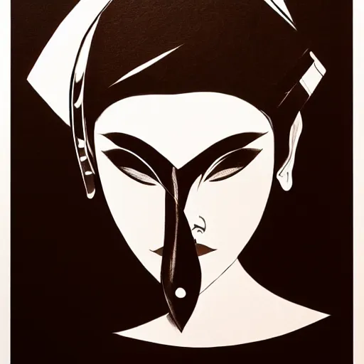 Image similar to an ink drawing of an opera mask by ilya kuvshinov, black and white