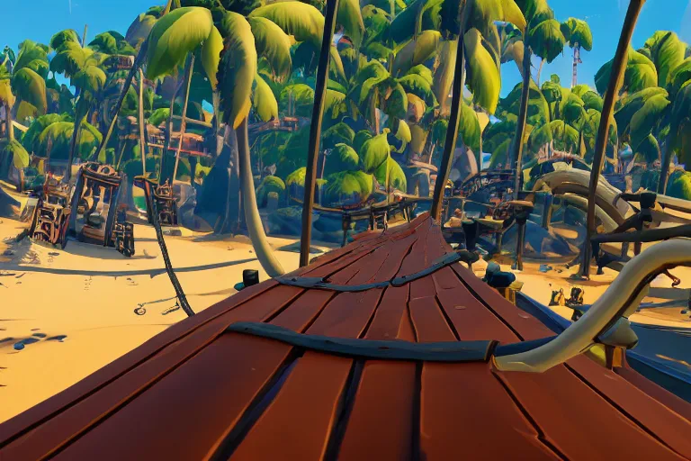 Image similar to gameplay screenshot of roller coaster in sea of thieves, unreal, 4 k