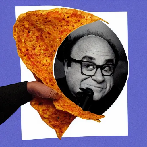 Image similar to danny devito with skin made out of a dorito