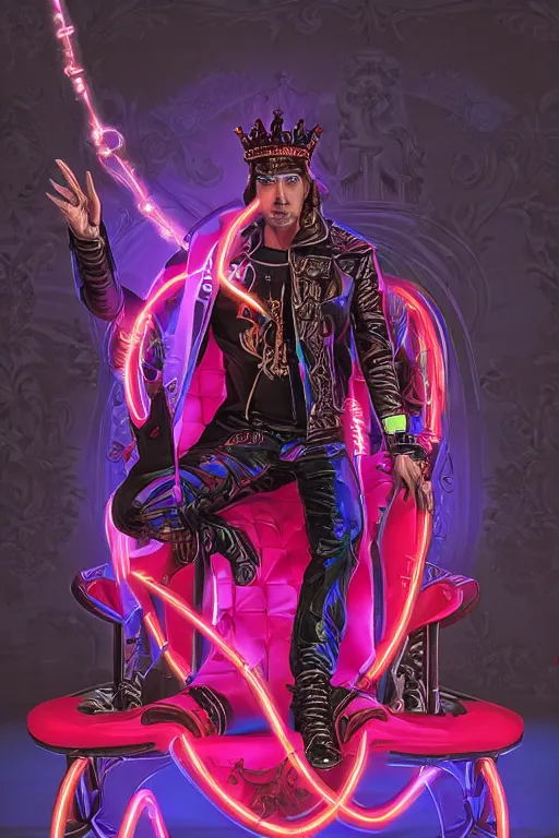 Prompt: full-body rococo and cyberpunk style neon statue of a muscular attractive Spanish papi sim roupa macho dotado e rico android sim roupa reclining con las piernas abiertas e la piroca dura e afuera, glowing red laser eyes, prince crown of red gears, diamonds, swirling black-colored silk fabric. futuristic elements. full-length view. aggressive space robots. giant balloon animals. human skulls. intricate artwork by caravaggio. Trending on artstation, octane render, cinematic lighting from the right, hyper realism, octane render, 8k, depth of field, 3D