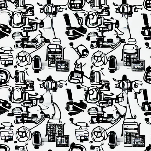 Image similar to seamless pattern showing microscopes. black and white, drawing, white background, seamless, ornament.