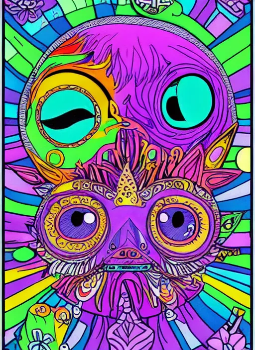 Prompt: a majora's mask coloring book by lisa frank