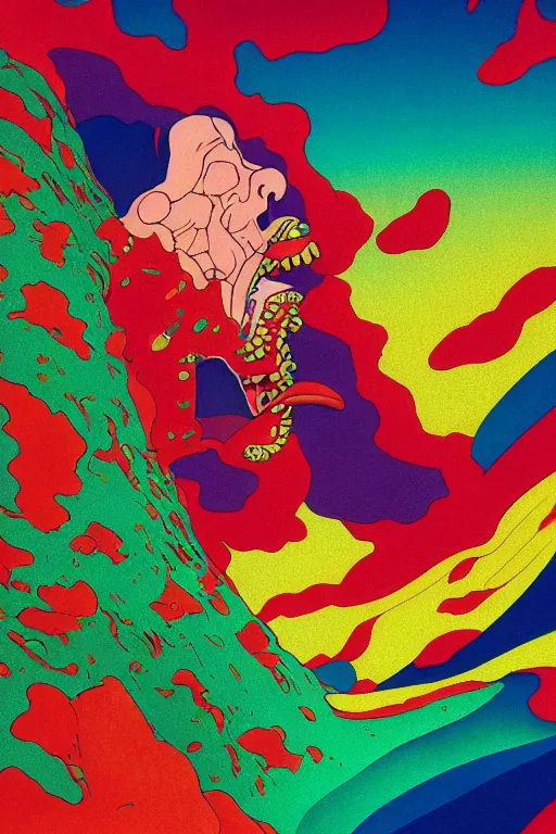 Prompt: a colorful vibrant closeup portrait of NWA licking a tab of LSD acid on his tongue and dreaming psychedelic hallucinations, by kawase hasui, moebius, Edward Hopper and James Gilleard, Zdzislaw Beksinski, Steven Outram colorful flat surreal design, hd, 8k, artstation