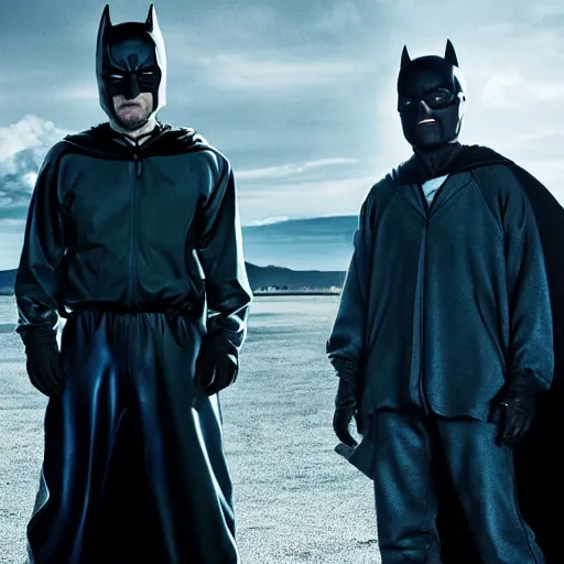 Image similar to Walter White and Jesse pinkman as Batman and Robin, 8k, high definition, highly detailed, photo realistic