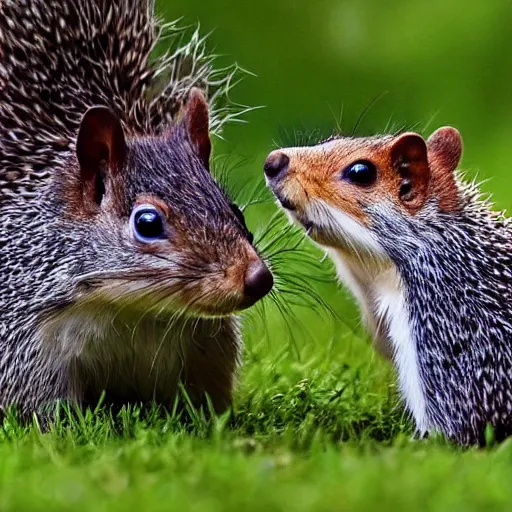 Prompt: diplomatic treaty has been signed between the squirrels and the hedgehogs, national leaders photo