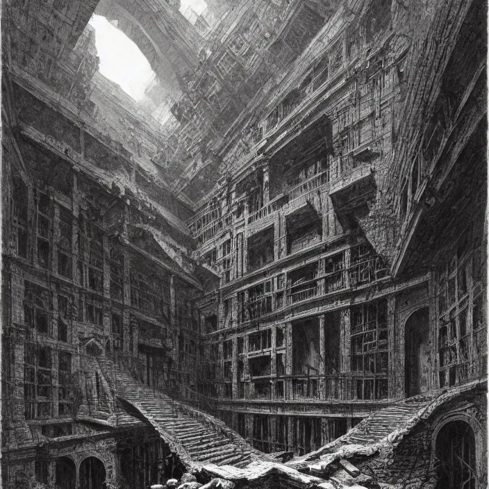 Prompt: piranesi's chamber, horror, dark, by piranesi and greg rutkowski, by zdzisław beksinski, hyper detailed, hd, 8 k