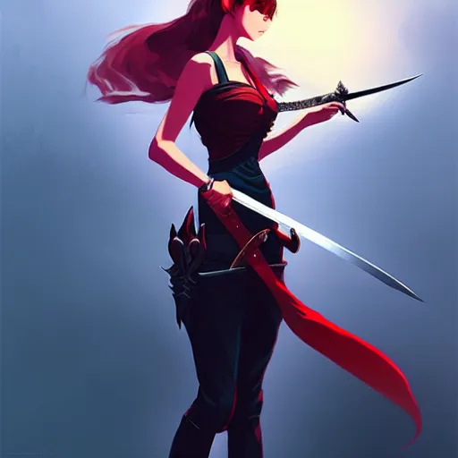 Image similar to a woman holding a sword with a dragon on it, concept art by Ilya Kuvshinov, contest winner, fantasy art, official art, concept art, high detail, experimental, high quality, hyperrealistic, 4k