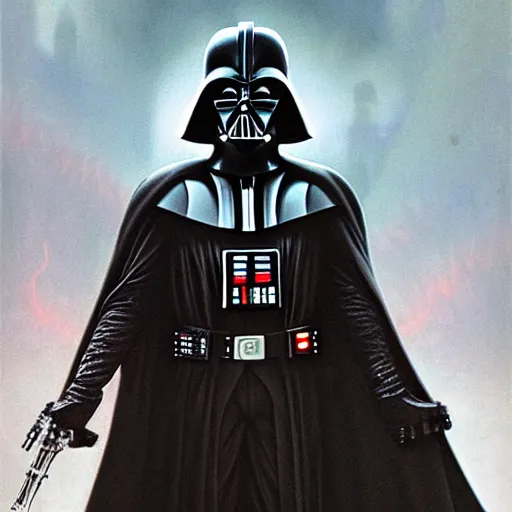 Prompt: darth vader in hell by wayne barlowe