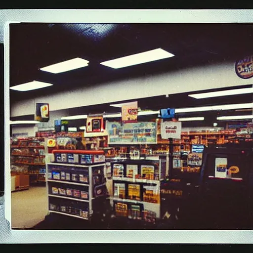 Prompt: “Fred Meyer electronics department in 1990. Polaroid”