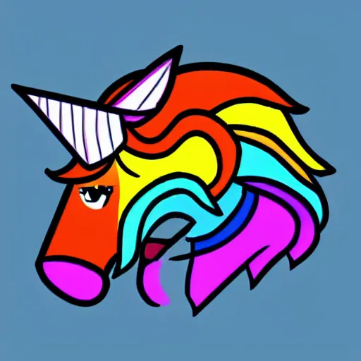 Image similar to Rainbow Robot Unicorn profile picture for social media sites. Limited palette, crisp vector line