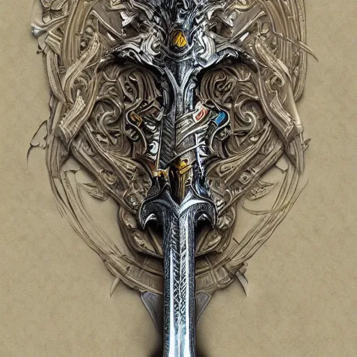 Image similar to ultra detailed hyper realistic deep focus smooth artstation wlop intricate highly detailed award winning articulated chaos sword