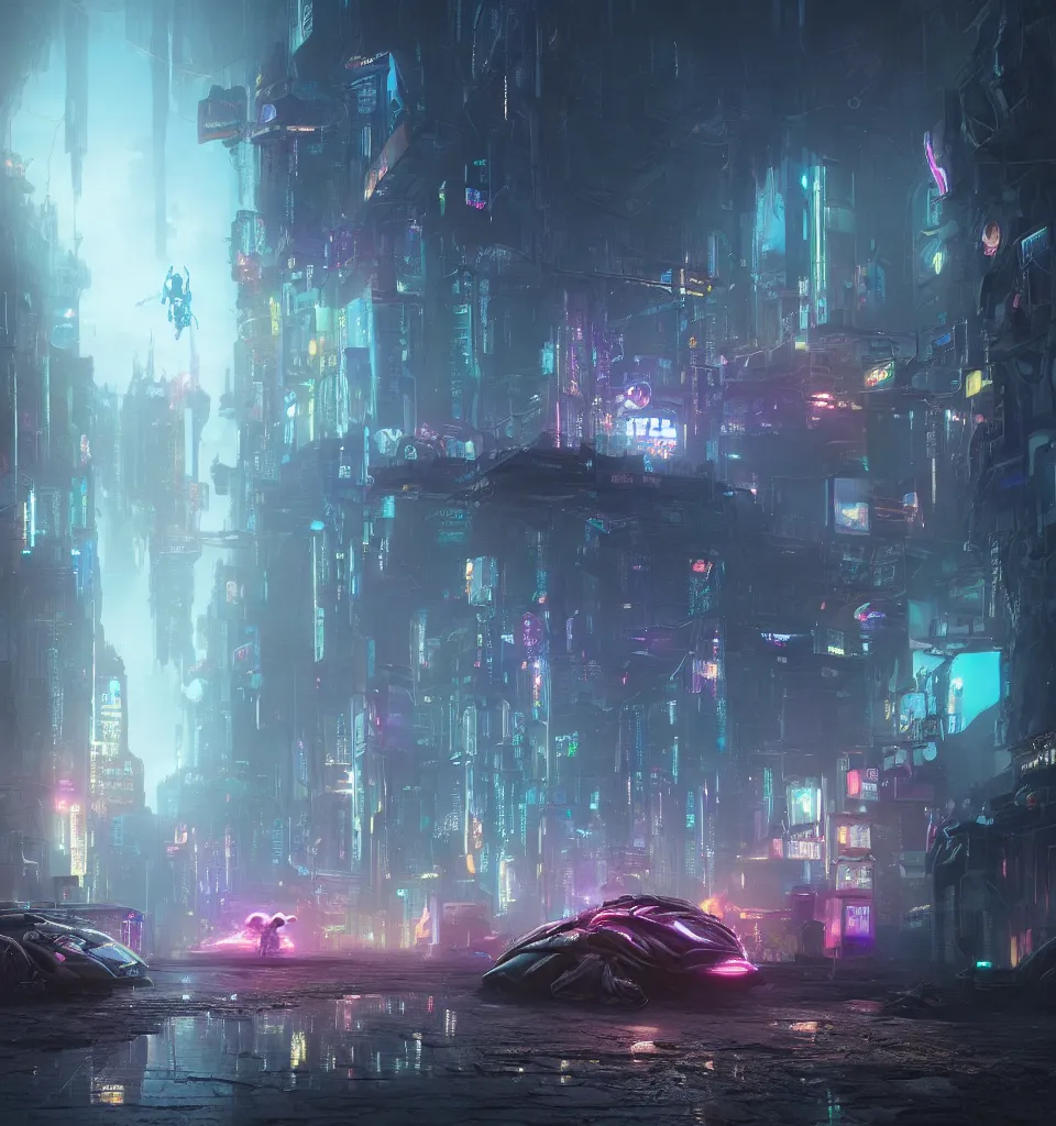 Image similar to large cyberpunk toad, cinematic, highly detailed, octane render, cg, rich cinematic atmosphere, perfect digital art, mystical journey in strange world, Mystical, cyberpunk, sci-fi, surreal, glowing lights, sharp focus, high detailed, by Greg Rutkowski, Gary Houston, Stephan Martiniere