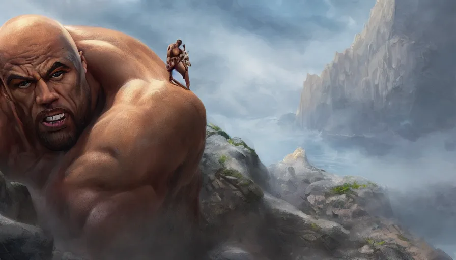 Image similar to Digital painting of The Rock as Hercules, hyperdetailed, artstation, cgsociety, 8k